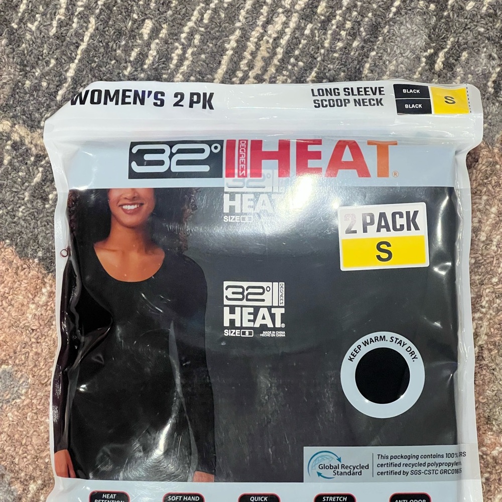 32 Degrees Women's Black Heat Long Sleeve 2 Pack